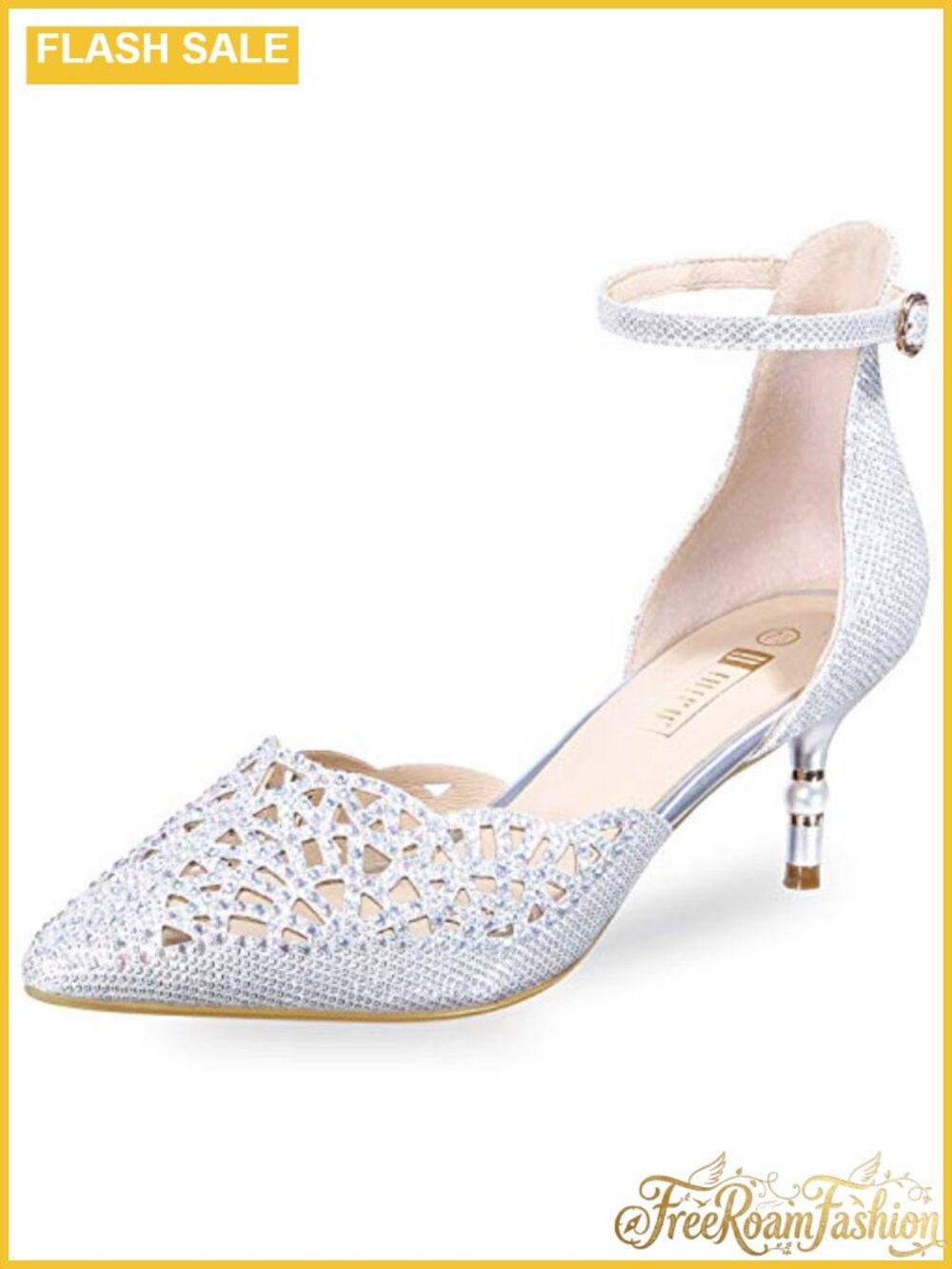 Rhinestone Sequins Pointed Toe Kitten Heel Evening Wedding Pumps